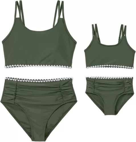 IFFEI Mommy and Me Swimsuits Color Block High Waisted Bikini Sets for Women and Girls Two Piece Bathing Suit Swimwear