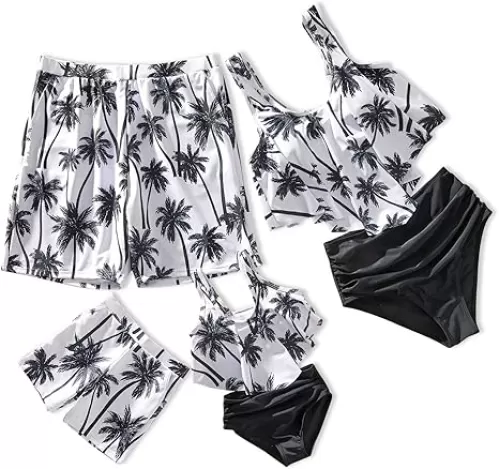 IFFEI Mommy and Me Swimsuits Two Pieces Tankini Sets Tummy Control Bathing Suits Ruffle Tank Top with Shorts Swimwear