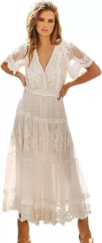 IKADEX Women Boho Floral Lace Dress Crochet Tassel Wedding Bridesmaid Evening Party Summer Beach Dresses