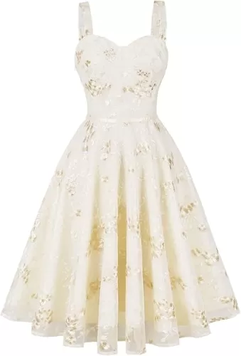 IWEMEK Women Spaghetti Strap Floral Lace Bridesmaid Cocktail Party Dress Cold Shoulder Ruffle Sleeve Wedding Guest Prom Dress