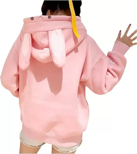 Kawaii Bunny Ear Hoodie with Ears - Winter Cute Hoodies for Women Pullover