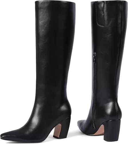 Knee High Boots Women Black Long Tall Boots Fashion Pointed Toe Shoes Chunky Block High Heeled Dress Boots with Side Zipper