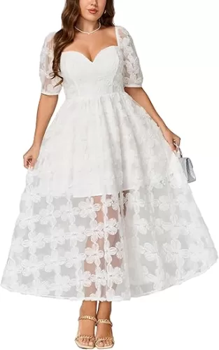 Lace Dresses for Women 2025 Elegant Classy Wedding Guest Cocktail Semi Formal Party Evening 3D Floral Dress