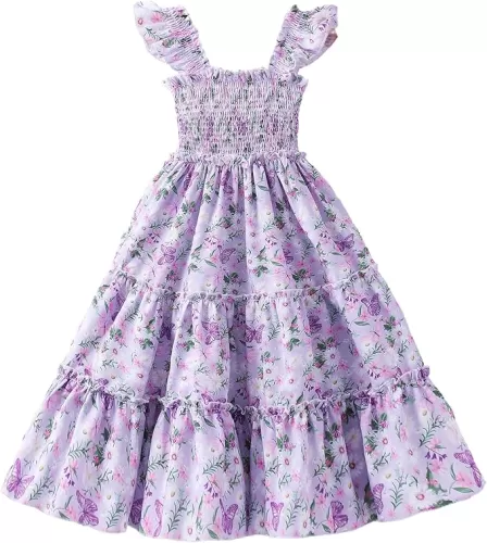 Little Girl Twirl Dress Kids Sleeveless Ruffle Tiered Smocked Dresses Girls Summer Outfits Beach Sundress