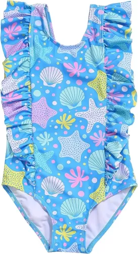 LIZENS Girls One Piece Hawaiian Ruffle Swimsuit - Beachwear Bathing Suit for Kids