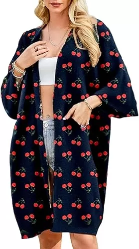 MAKABO Swimsuit Kimono Coverup for Women, Hawaiian Beach Bikini Print Cover Ups with Belt and Pockets
