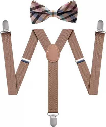 Man of Men - Bowtie & Suspender Set - Checkered Bow Ties and Solid Color Suspenders