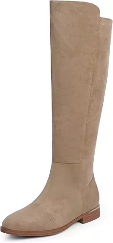 Modatope Knee High Boots Women Flat Rounded Toe Stretchy Boots Side Zipper Dress Tall Boot