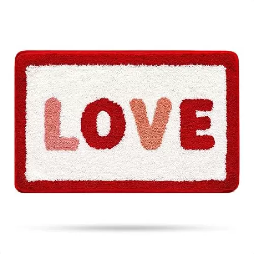 Molesun Bath Mat Love Shaped Bathroom Rug Non-Slip Soft Shower Rug Microfiber Cute Bath Rugs, Water Absorbent Thick Shaggy Floor Mats for Bedroom, Kitchen, Home Decor, 16x24, Love