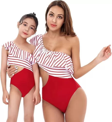 Mommy and Me Matching Family Swimsuit Ruffle Women Swimwear Kids Toddler Bikini Bathing Suits Summer Beachwear Sets