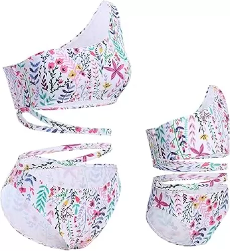 Mommy and Me Swimsuits Mother Daughter One Shoulder Bikini Set Matching Family Bathing Suits Mom and Daughter Swimsuits