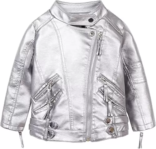 Mud Kingdom Little Boys Girls Motorcycle Jacket Collared Faux Leather