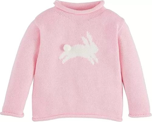 Mud Pie Girls Children's Pink Bunny Rollneck Sweater