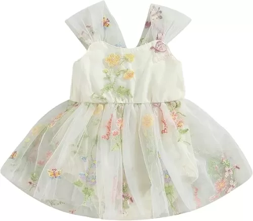 Newborn Baby Girl Embroidered Romper Dress Infant Girls Floral Sleeveless Bodysuit Mesh Tutu Tulle Dresses Summer Outfits