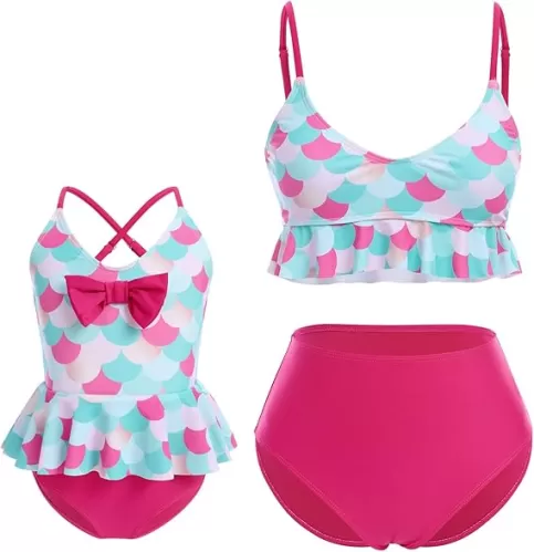 ODASDO Mommy and Me Swimwear Family Matching Swimsuit Women Girl One Piece Tow Pieces Bathing Suit