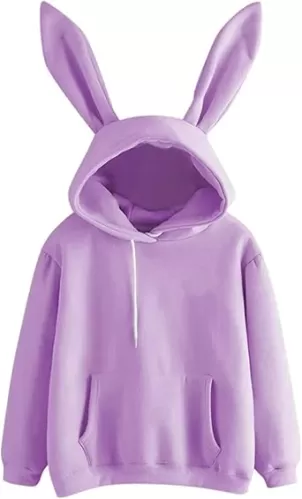 Oplxuo Women Bunny Ear Hoodies Kawaii Pullover Tops Rabbit Ear Sweatshirt with Pocket Cute Animal Hoodie for Teen Girls