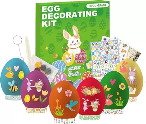 Ovenli Easter Egg Decorating Kit Variety Pack, 6 Colors Food Coloring Dye Tablets with 89 Stickers, 8 Egg Stands for Easter Theme Party, Creativity Activity DIY Gift
