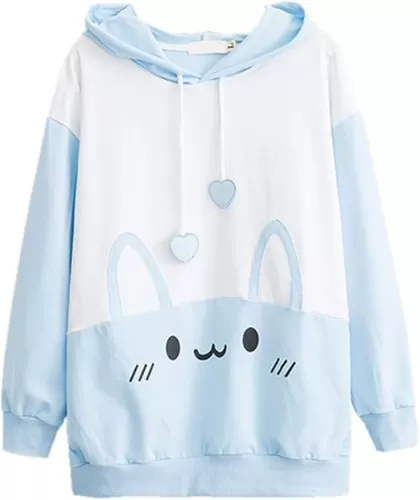 Packitcute Bunny Hoodie Kawaii Print Loose Casual Pullover Hoodie Tops