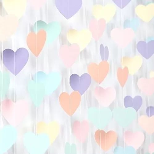 Pastel Rainbow Birthday Party-Decorations Streamers - 52FT Yellow Blue Mint Pink Purple Hanging Heart Garland Banner, Baby Bridal Shower Bachelorette Engagement Backdrop Decor Hugtmr