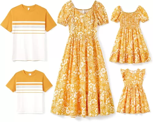 PATPAT Family Matching Summer Outfits, Mommy and Me Matching Shirts Dresses Paisley Print Matching Dresses for Family