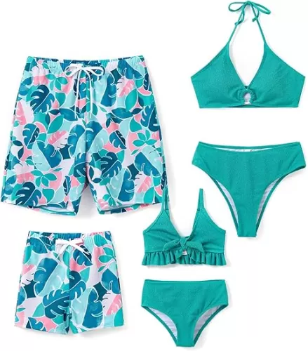 PATPAT Family Matching Summer Swimsuits, Two Piece Bathing Suits Tropical Plant Floral Print Swim Trunks Shorts