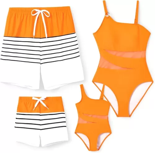 PATPAT Family Matching Summer Swimwear, Women and Girl One-Piece Swimsuit, Men and Boy Swim Trunks