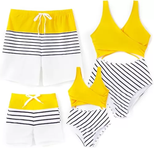 PATPAT Family Matching Swimsuits Swimwear Set for Couples Mommy and Me Striped Spliced Bathing One-Piece Swimsuits