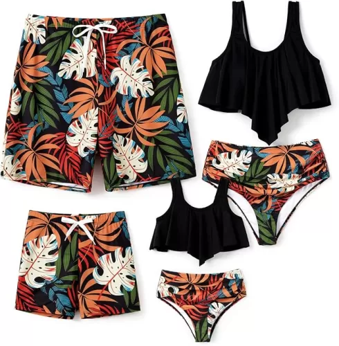 PATPAT Family Matching Swimsuits Two Piece Hawaiian Tropical Beach Bikini and Swim Trunks Set Mommy and Me Bathing Suits