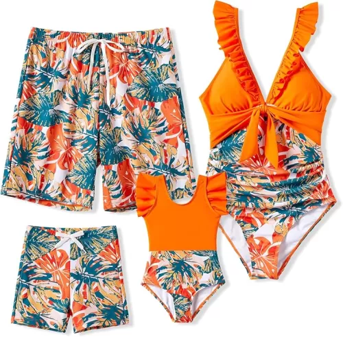 PATPAT Family Matching Swimwear Floral Print Sleeveless Ruffled One Piece Bathing Suits