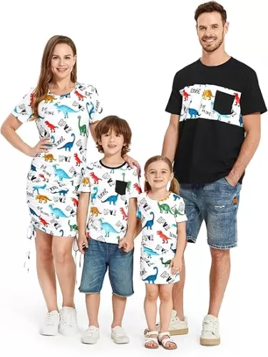 PATPAT Matching Family Outfits Mommy and Me Summer Outfits Short Sleeve Bodycon Dresses and T-Shirts
