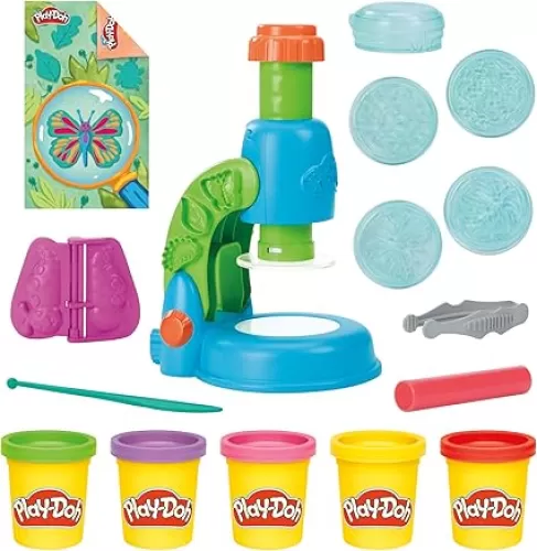 Play-Doh Light & Look Microscope for Kids, Electronic Preschool Toys for Girls & Boys, 9 Accessories & 5 Colors, Back to School Gifts, Ages 3+