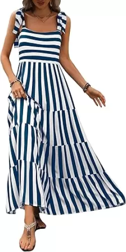 PRETTYGARDEN Women Dresses 2025 Summer Floral Sleeveless Maxi Dress Casual Spaghetti Strap Tiered Flowy Beach Long Dress