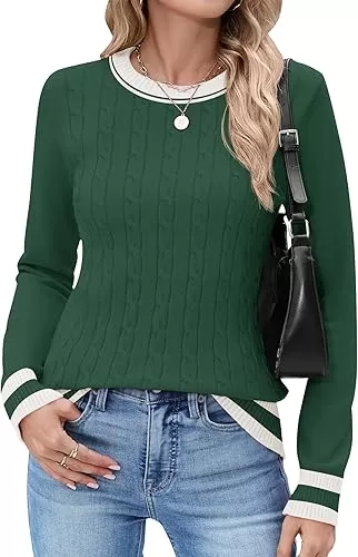 Rapbin Women Cable Knit Sweater Long Sleeve Pullover Tops Lightweight Ladies Casual Business Casual Trendy Outfits 2025