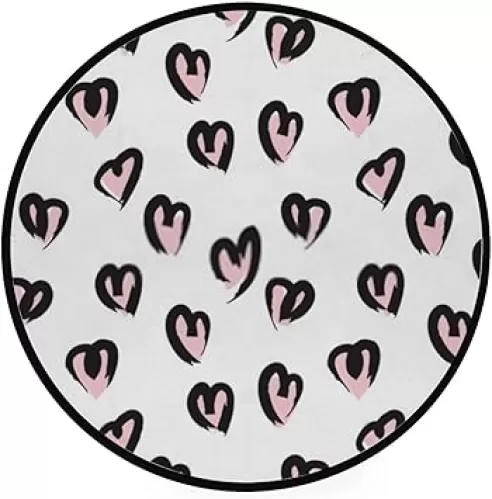 Round Area Rug 3ft Non-Slip Circle Floor Mat Soft Heart Shape Brush Strokes Pattern Nursery Rug Absorbent Kids Baby Play Mat Home Decor