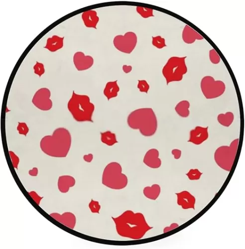 Round Area Rug 3ft Non-Slip Circle Floor Mat Soft Hearts Lips Pattern Red Nursery Rug Absorbent Kids Baby Play Mat Home Decor