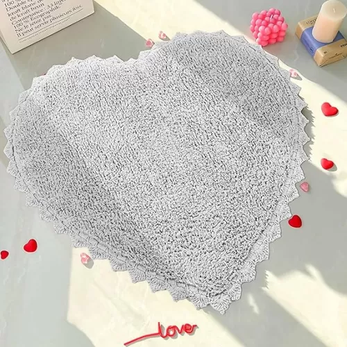 Royal Blaze Heart Shaped Bath Mat 100% Cotton Grey Reversible Bathroom Rug 28"x28" Washable Plush Crochet Bath Rug