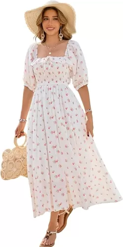R.Vivimos Women Summer Half Sleeve Cotton Ruffled Vintage Elegant Backless A Line Flowy Long Dresses