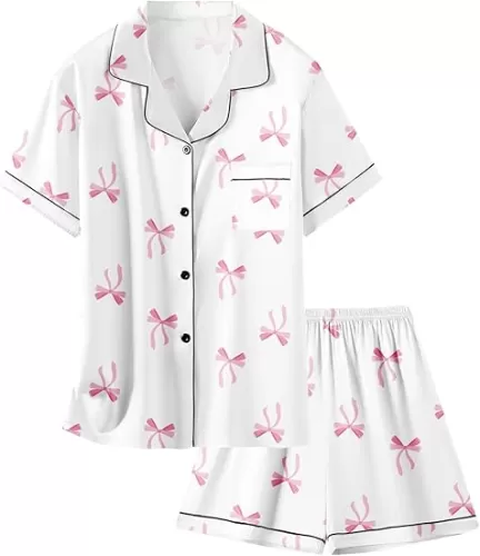 Schbbbta Girls Womens Pajamas, Satin Silky Pjs Set Kids 2Pcs Button-Down Nightwear Sleepwear Gift for Mommy and me