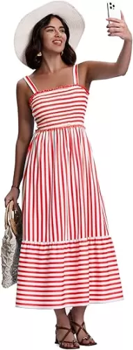 SeSe Code Womens Summer Maxi Dress Smocked Sleeveless Beach Vacation Casual Long Sundress