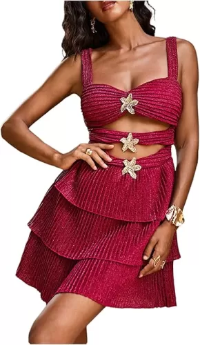 SOLY HUX Women's Cut Out Mini Dress Sweetheart Neck Sleeveless Layered Hem Summer Dresses
