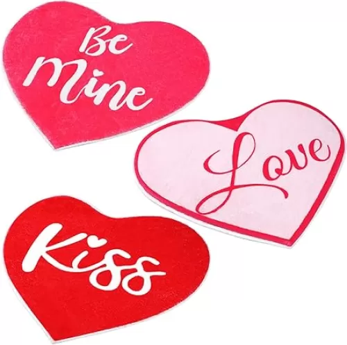 Timgle 3 Pcs Valentine‘s Day Heart Shaped Rug Galentine Day Love Bath Mats Kiss Bathroom Rug Be Mine Door Mat Red Pink Bathroom Decor Cute Non Slip Washable Heart mat for Home Kitchen