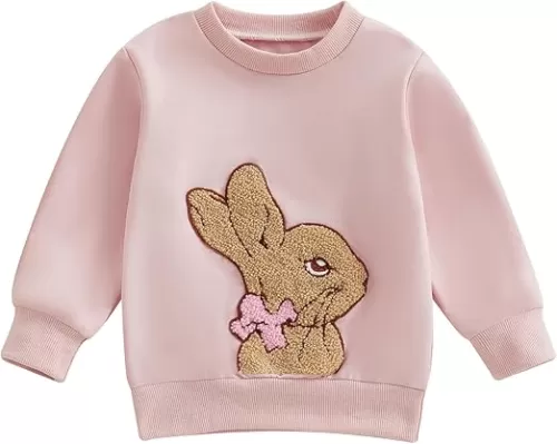 Toddler Baby Boy Girl Easter Outfit Bunny Embroidery Sweatshirt Long Sleeve Pullovers Sweater Shirt Tops Clothes