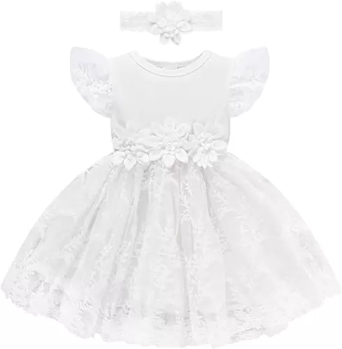 Toddler Girls Summer Tulle Dress with Ruffles Sleeveless Casual Floral Baby Dress