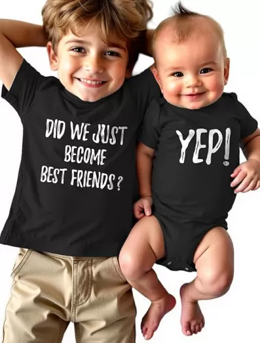 Tstars Did We Just Become Bestfriends? Big Brother Sister Little Bro Sis Matching Sibling Kids Shirt & Baby Bodysuit Set
