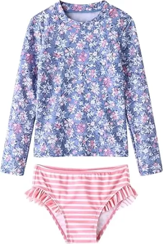 UMELOK Toddler and Little Girls Rash Guard Sets with Bikini Bottoms Swimwear
