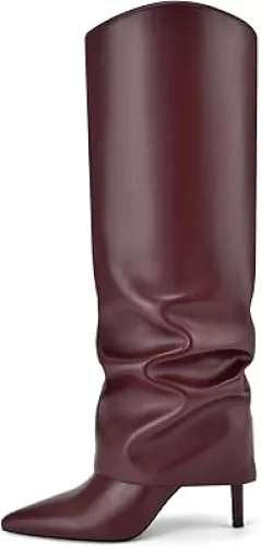 Vaslemuse Womens Fold Over Knee High Boots Stiletto High Heel Slouchy Tall Boots Pointed Toe Sexy Long Boots Fashion Dress Shoes with Side Zipper