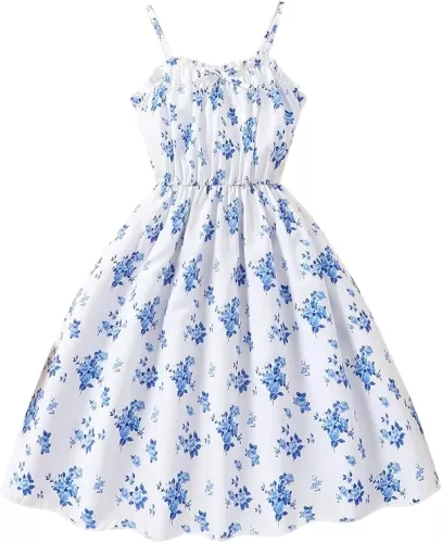 Verdusa Girl's Boho Floral Flowy Dress Summer Vacation Bow Sleeveless Sundress