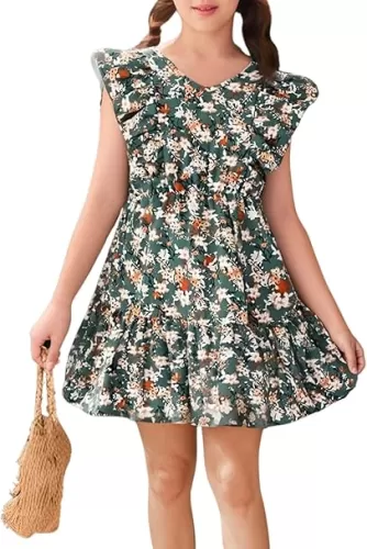 Verdusa Girl's Flower Dress Sleeveless Round Neck A Line Cute Church Short Dresses