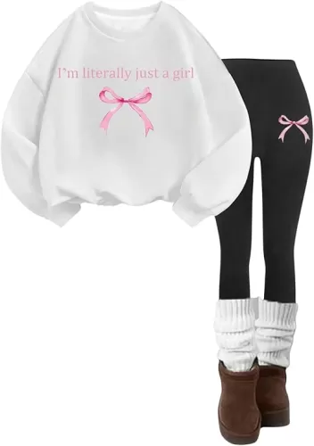 WDIRARA Girl's 2 Piece Leopard Print Graphic Pullovers and Leggings Set Long Sleeve Fall Winter Clothing Sets