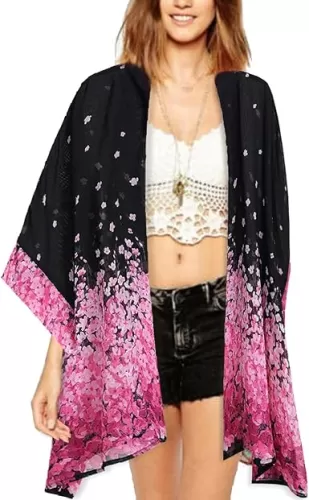 WEIYAN Women's Tops Loose Chiffon Kimono Cardigan Beach Swim Cover up Blouse